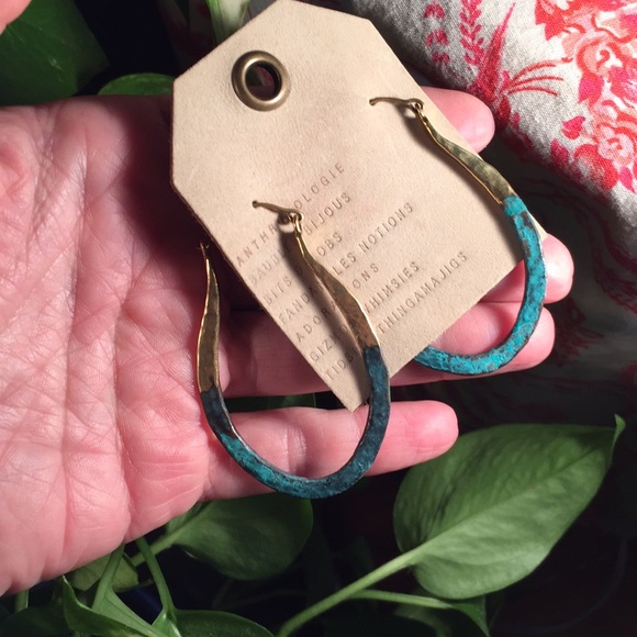Anthropologie Jewelry - NWT hammered steel two tone hoops.